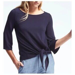 🔥 Banana Republic | Navy Blue Long-Sleeved Tie Front Top Small